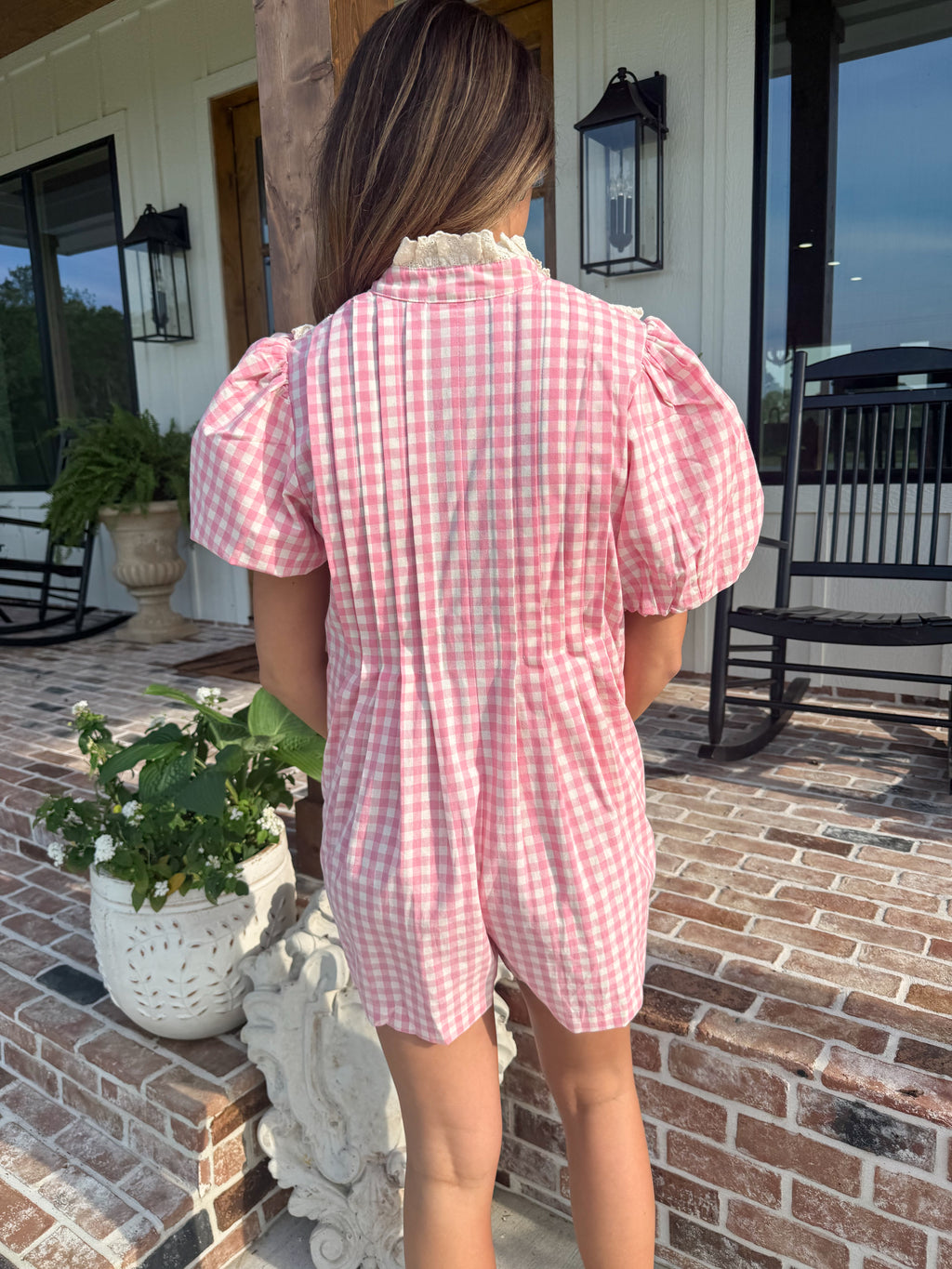 The Paige Pink Gingham Romper