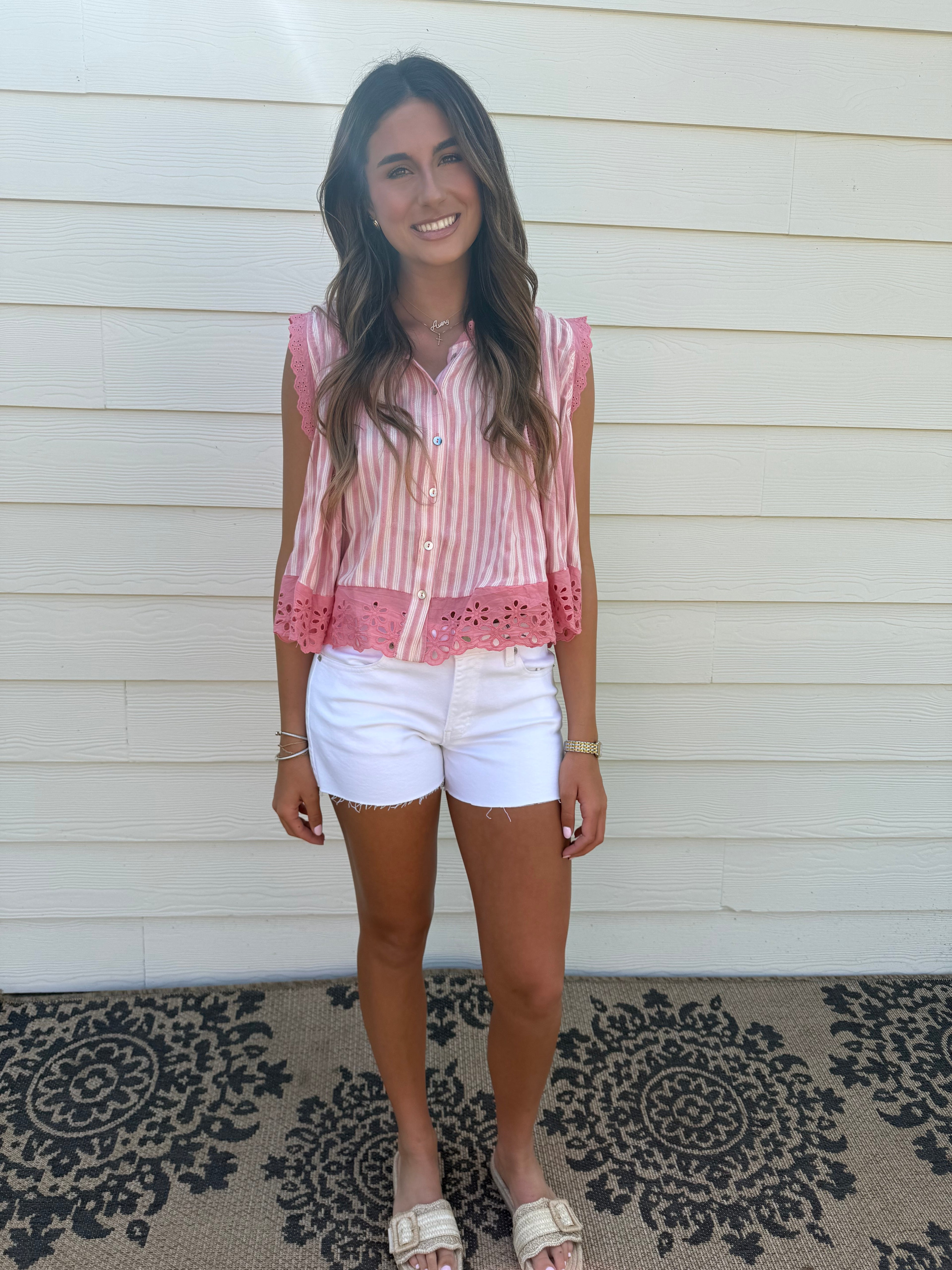 The Rosie Floral Eyelet Flowy Blouse