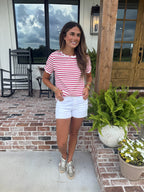 Red Striped Scalloped Tee ￼