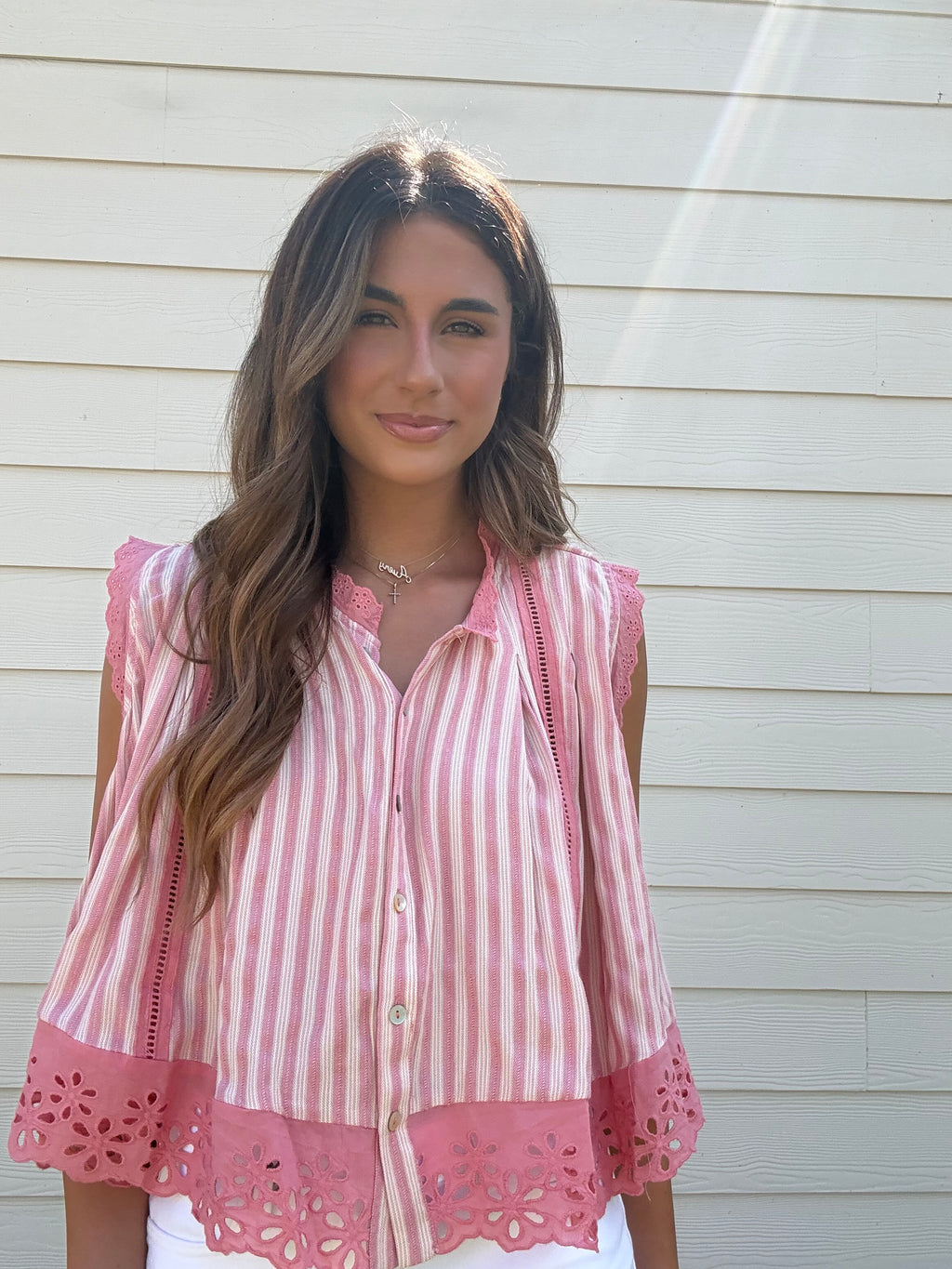 The Rosie Floral Eyelet Flowy Blouse