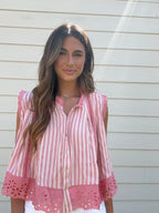 The Rosie Floral Eyelet Flowy Blouse