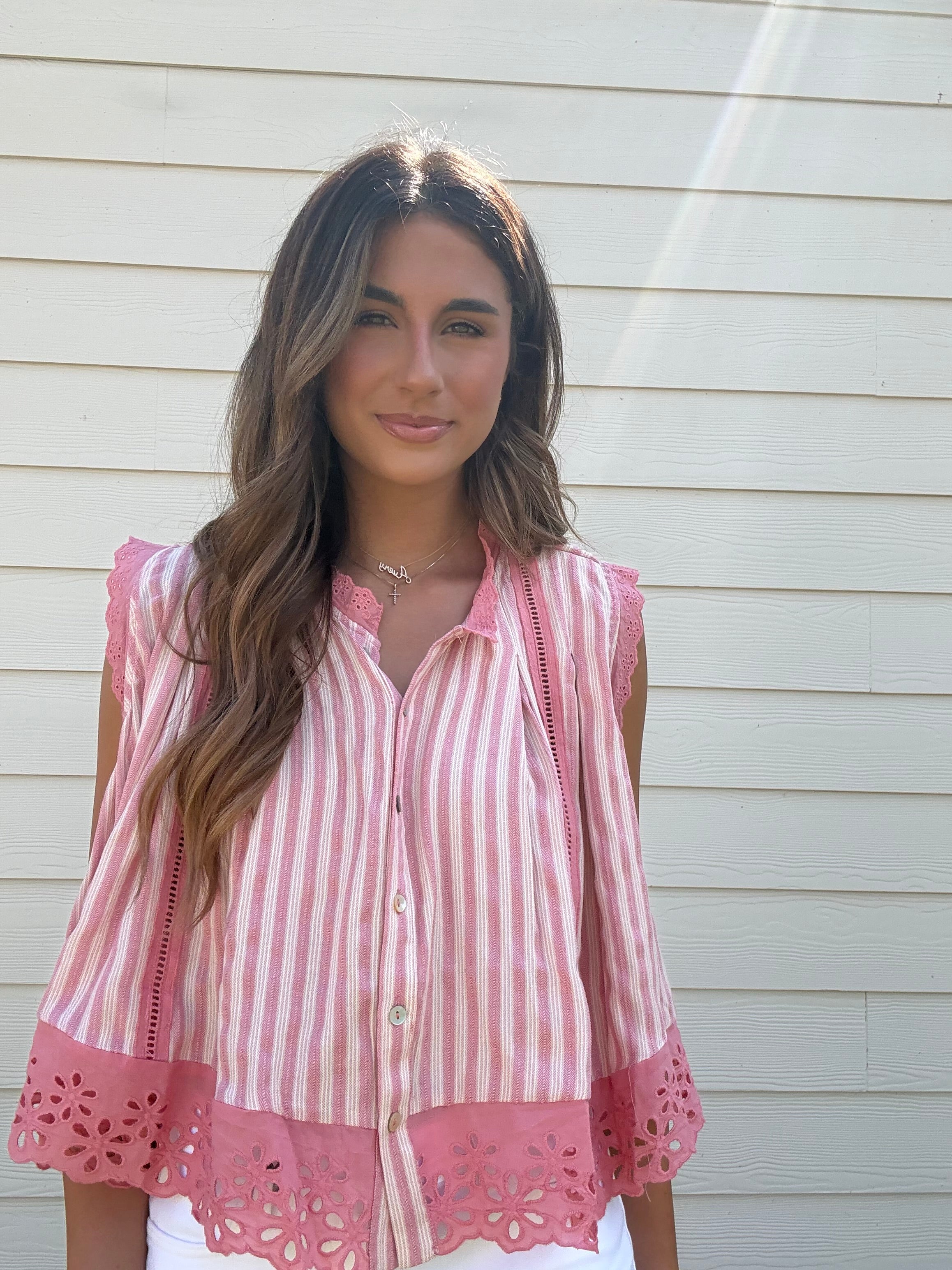 The Rosie Floral Eyelet Flowy Blouse