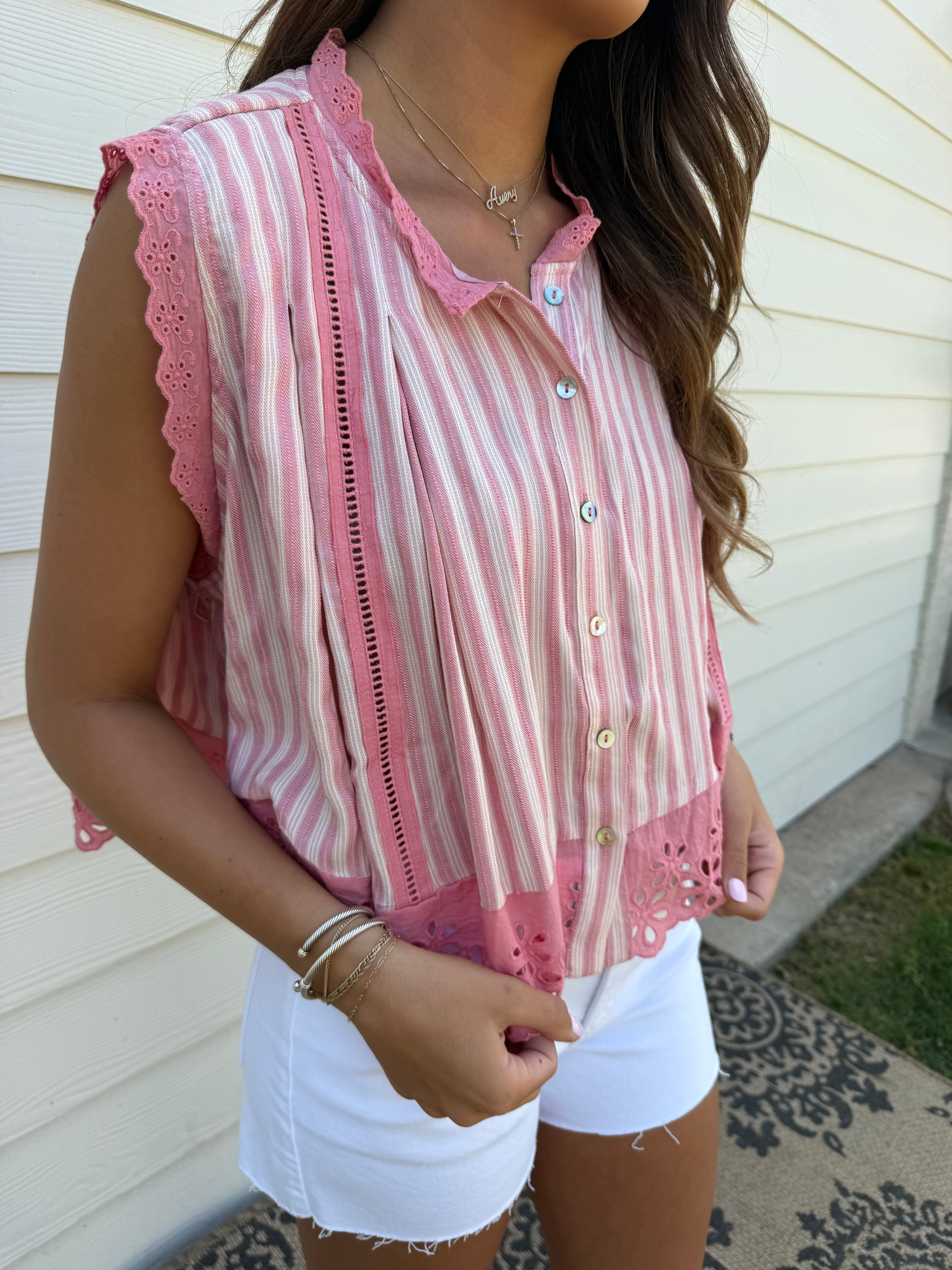 The Rosie Floral Eyelet Flowy Blouse