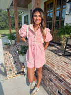 The Paige Pink Gingham Romper