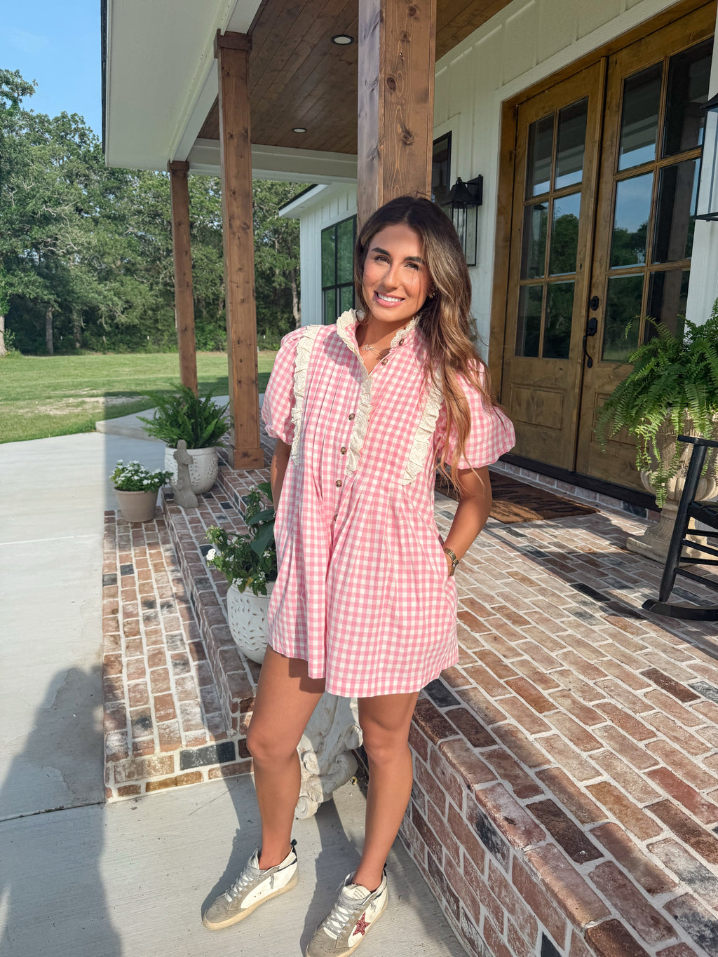 The Paige Pink Gingham Romper
