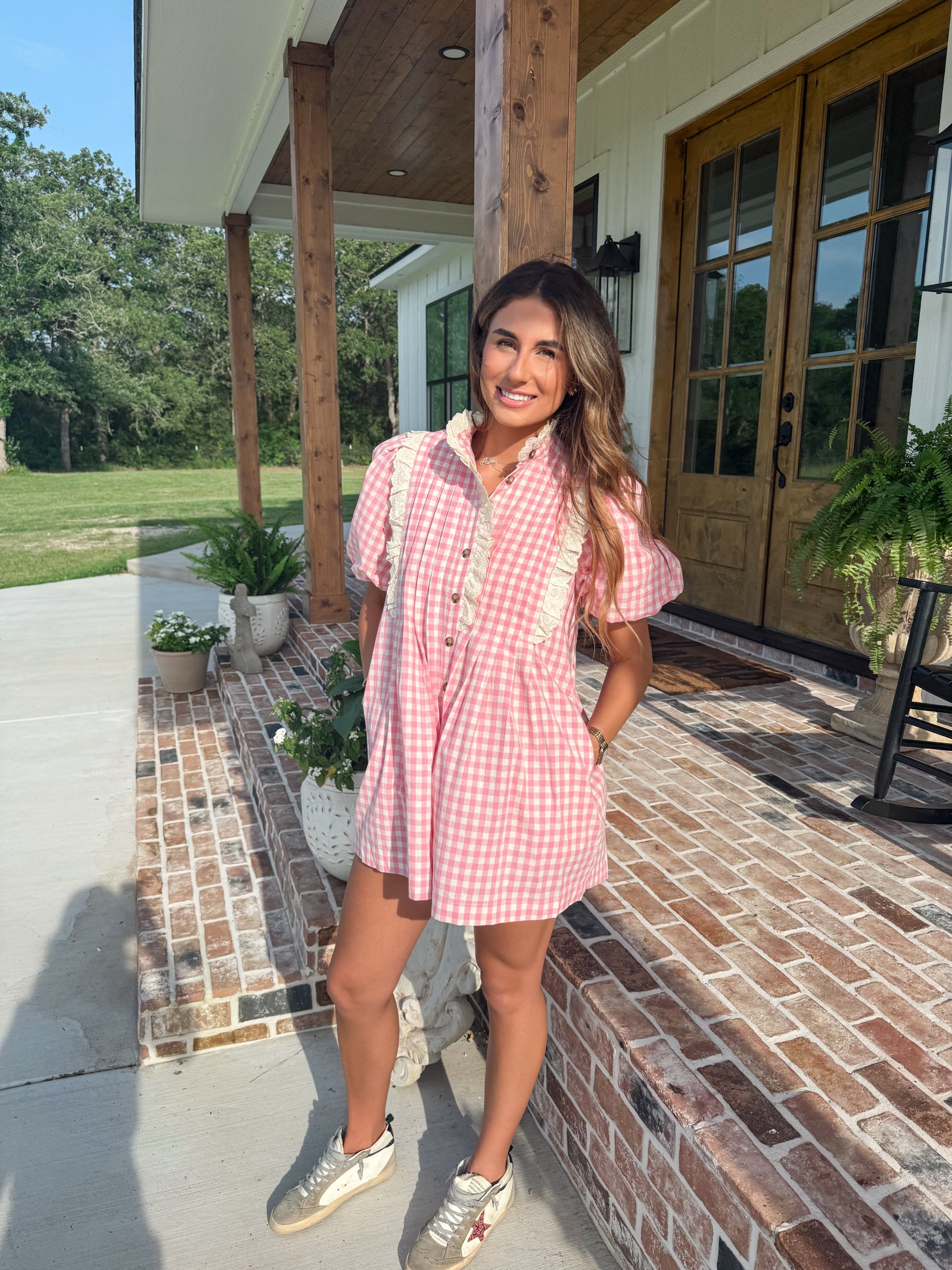 The Paige Pink Gingham Romper