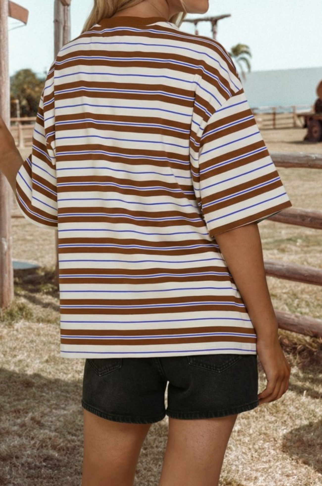 Brown & Blue Striped Tee