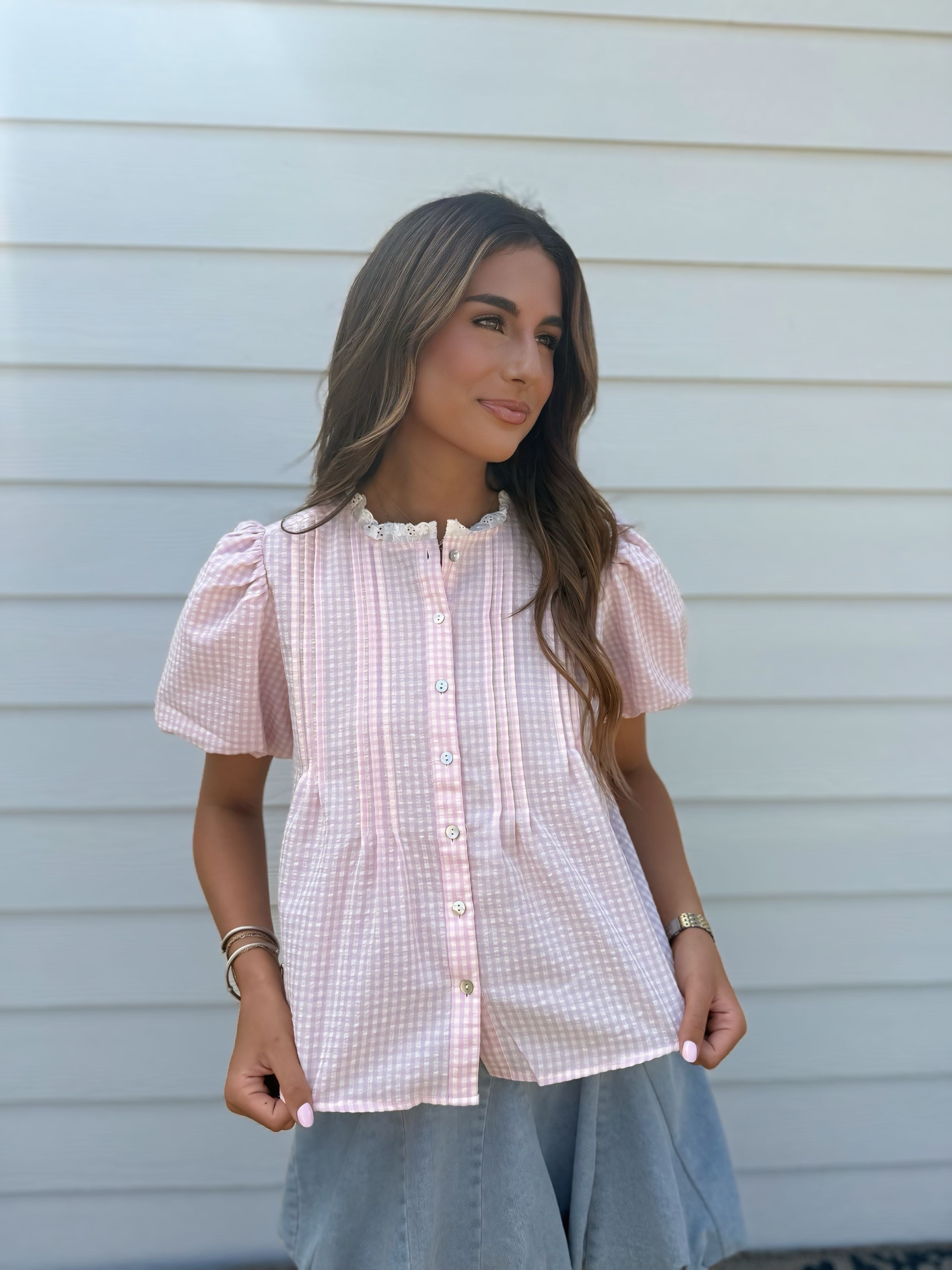 The Gracie Gingham Bubble Sleeve Top