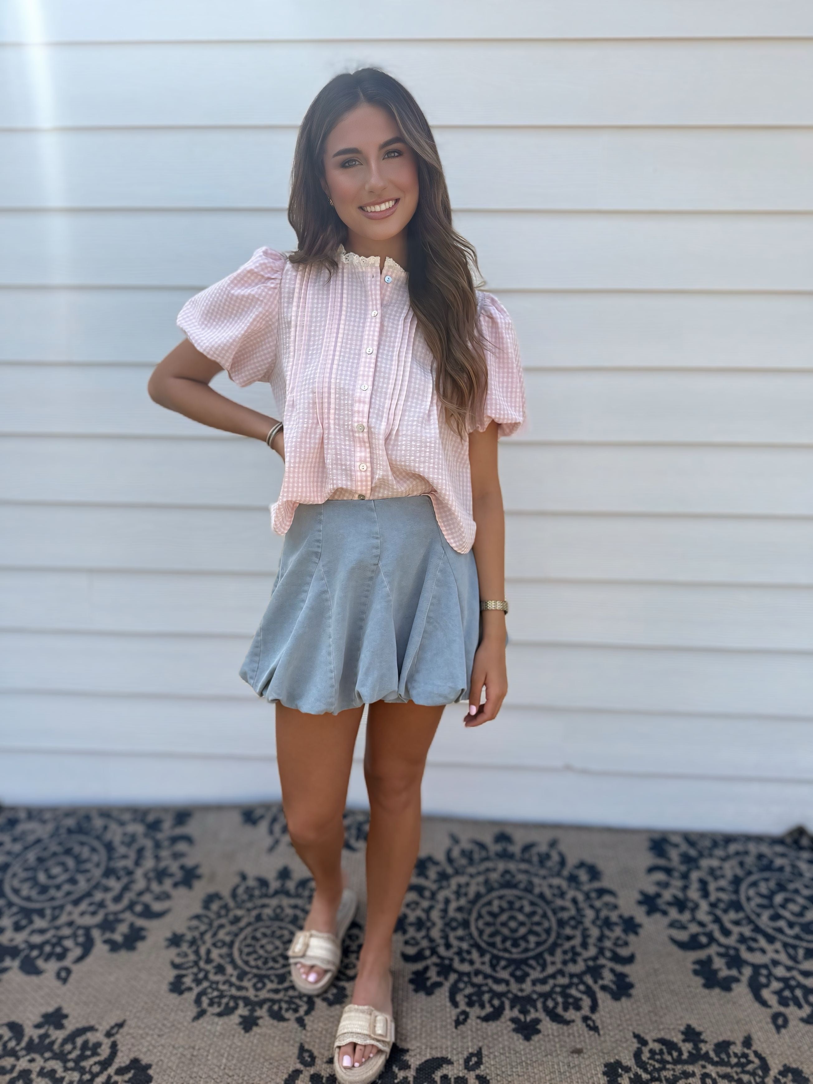 The Gracie Gingham Bubble Sleeve Top