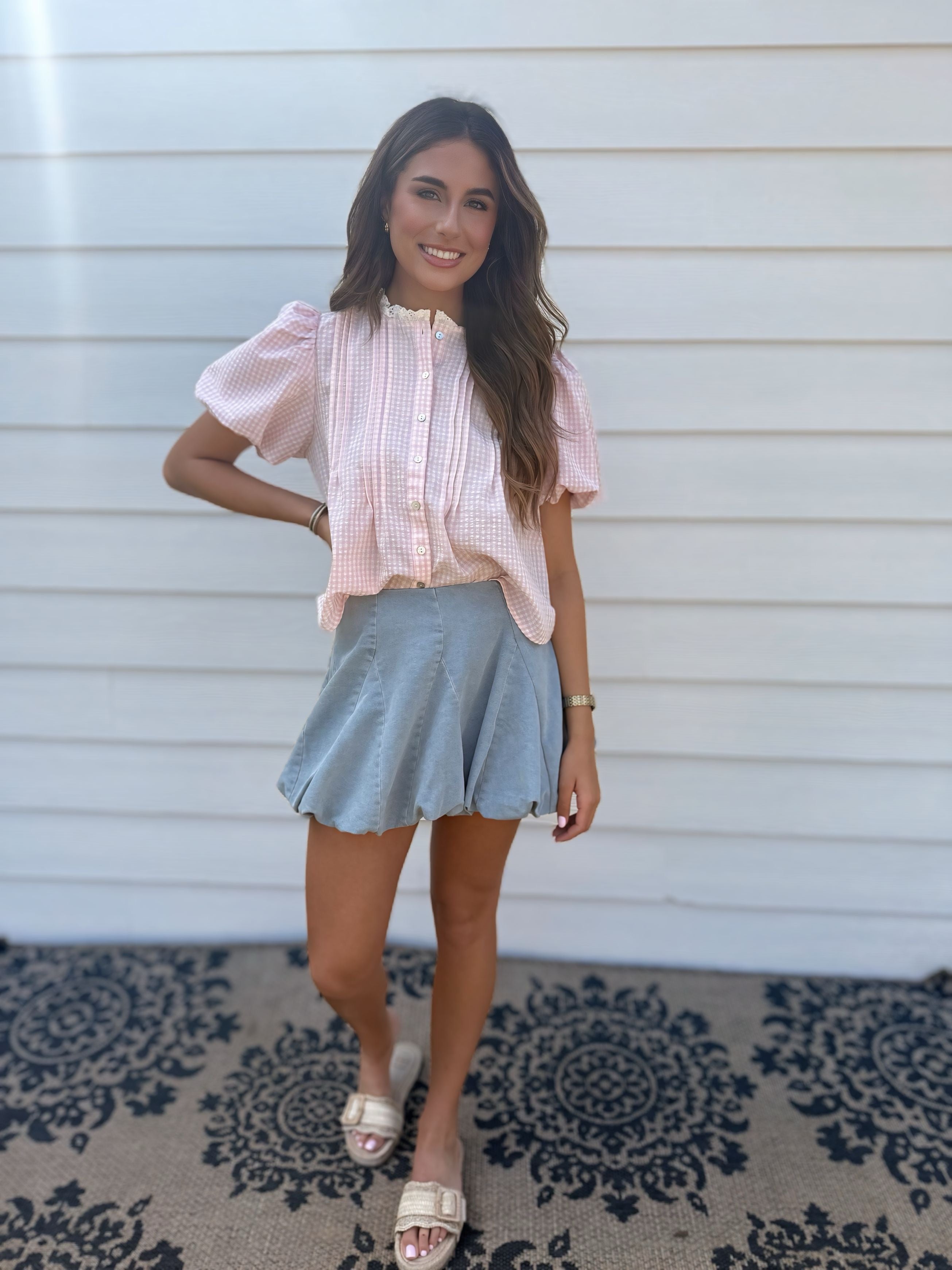 The Gracie Gingham Bubble Sleeve Top